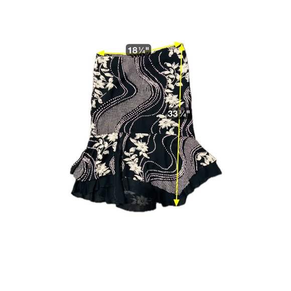Chicos Design Floral Dot Midi Skirt Black Beige Sz M Rayon Boho Whimsigoth - Picture 7 of 11